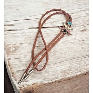 Vintage Bolo Tie Thunderbird Inlays Of Mosaic Native American Art Southwestern